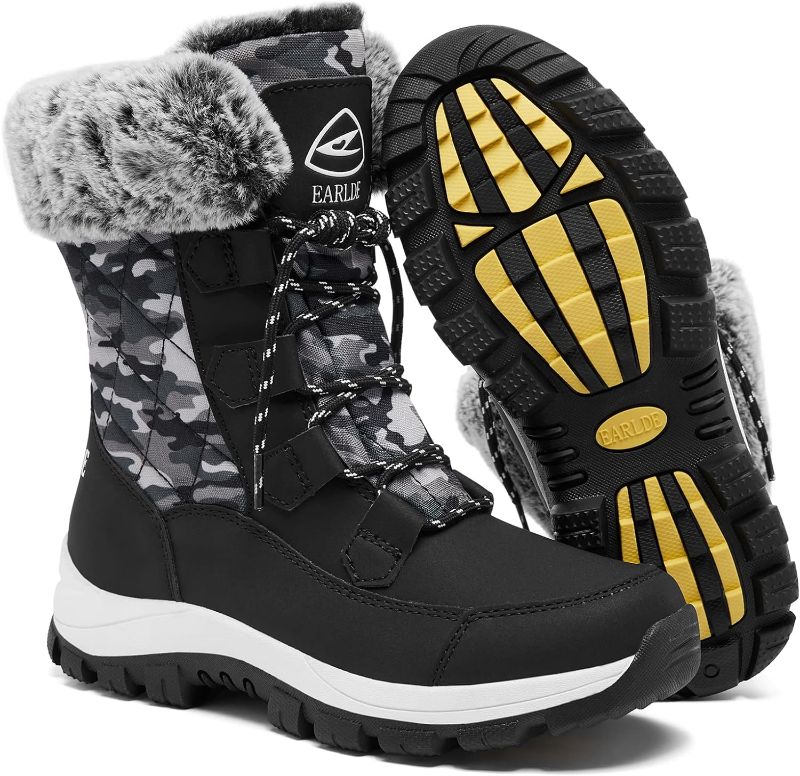 Photo 1 of EARLDE Women’s Snow Boot With Waterproof Lace Up Mid-Calf Outdoor Winter Deep Tread Rubber Sole
 Size 9.5