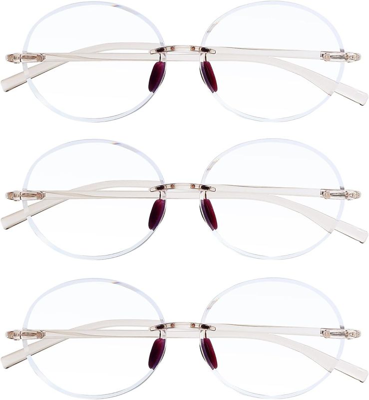 Photo 1 of TERAISE Rimless Reading Glasses for Women,3 Pack Blue Light Blocking Reading Glasses,Ultralight Frameless Reader - 2.5 x