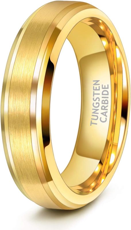 Photo 1 of TRUMIUM 6mm 8mm Mens Womens Gold Tungsten Wedding Ring Band Brush Finish Scratch Resistant Size 12
