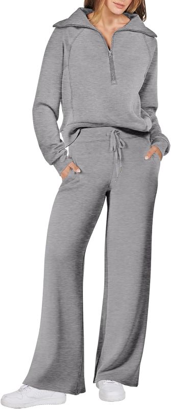 Photo 1 of ANRABESS Women 2 Piece Outfits Sweatsuit Set 2023 Fall Oversized Half Zip Sweatshirt Wide Leg Sweatpant Lounge Set Tracksuit - Large
