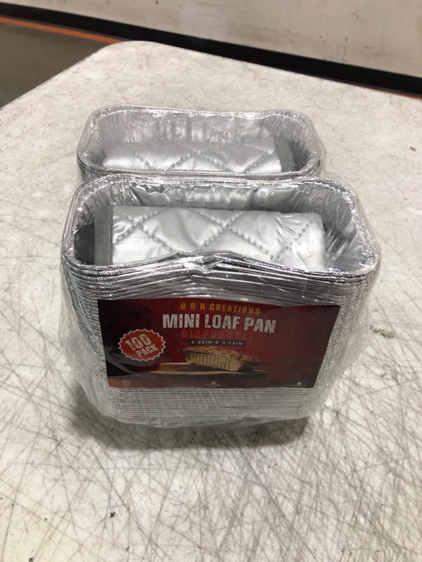 Photo 2 of 100 Pack 1 LB Disposable Mini Loaf Pans with Hot Pads 6.25” x 3.75” x 1.75” 1 Pound Aluminum Foil Loaf Pans and Pot Holders Mini Bread Tins