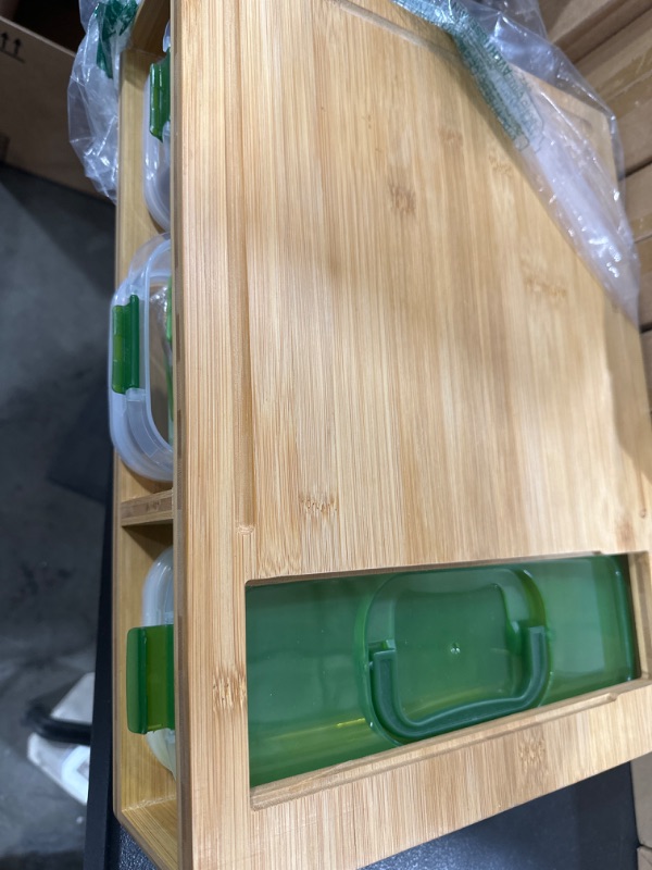 Photo 2 of Smart Bamboo Cutting Board With Containers, Locking Lid, and Built-in GRATER. Easy To Clean Food Prep Station With Trays. Extra Large Smart Cutting Board Set with Stackable Containers For Easy Storage