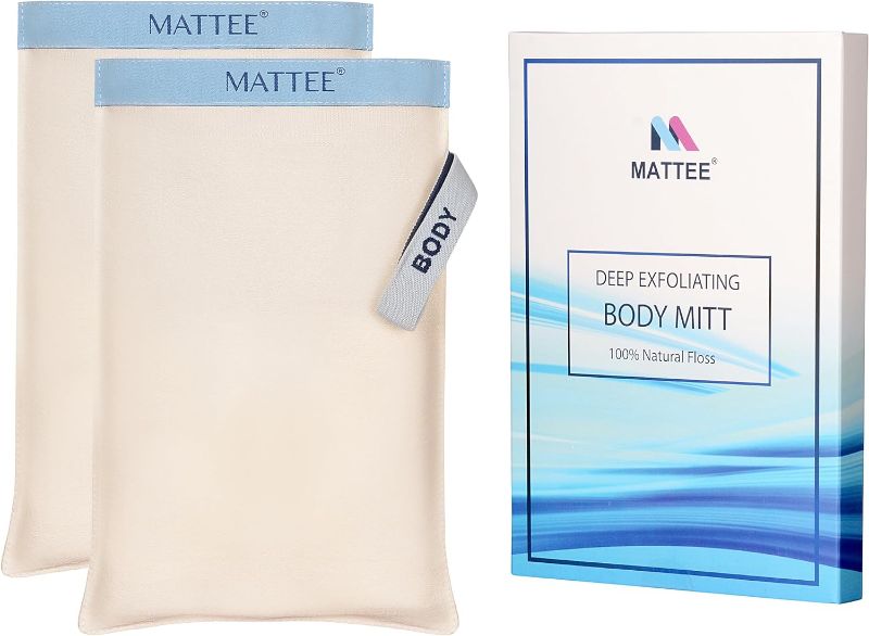 Photo 1 of MATTEE Body Exfoliator (2 pcs) -%100 Natural Floss, Visibly Lifts Away Dead Skin - Exfoliating Mitt for Shower - Exfoliating Mit - Exfoliate Glove - Korean Scrub Mitt