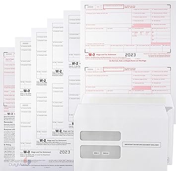 Photo 1 of W2 Forms 2023, Complete Laser W-2 Tax Forms and W-3 Transmittal - Kit for 10 Employees 6-Part W-2 Forms with 10 Self-Seal Envelopes in Value Pack | W-2 Forms 2023
