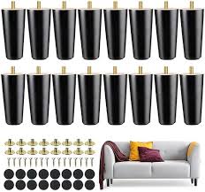 Photo 1 of Maitys 16 Pieces 4 Inch Round Solid Furniture Legs Furniture Wooden Replacement Feet Chair Dresser Couch Legs Table Cabinet Sofa Legs Footstool DIY Projects for Home (Black)

