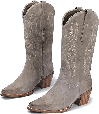 Photo 1 of 8.5 ROAVITRY Embroidered Cowgirl Boots - Knee High Cowboy Boots, Mid Calf Boots, Ankle Boots, Side Zipper Pointed Toe Western Women's Boots for Parties, Horseback Riding, Picnics, and Other Occasions