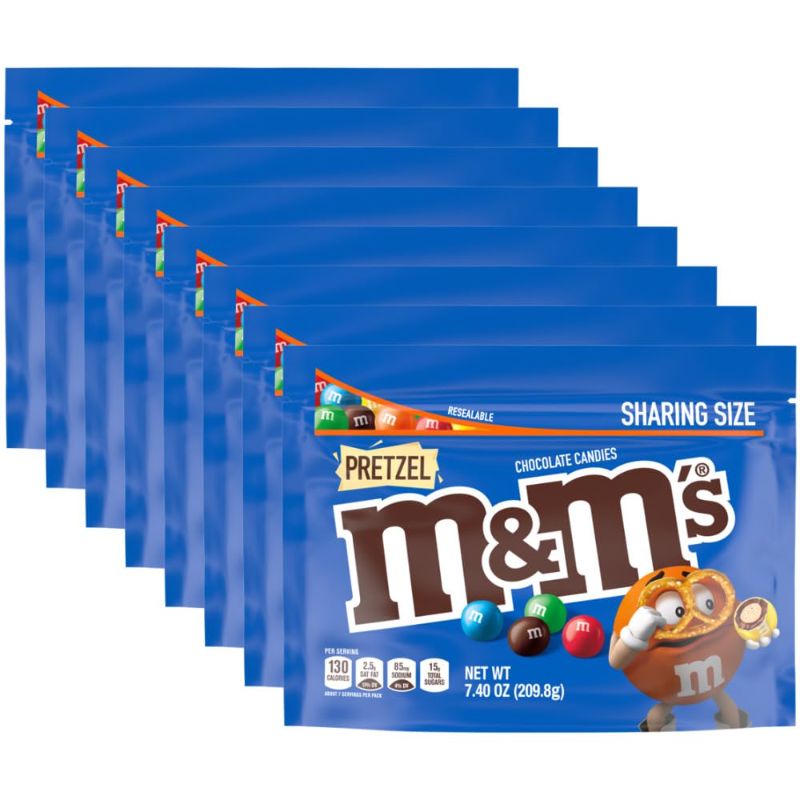 Photo 1 of M&M'S Pretzel Milk Chocolate Candy, Sharing Size, 7.4 oz Resealable Bag (Pack of 8)