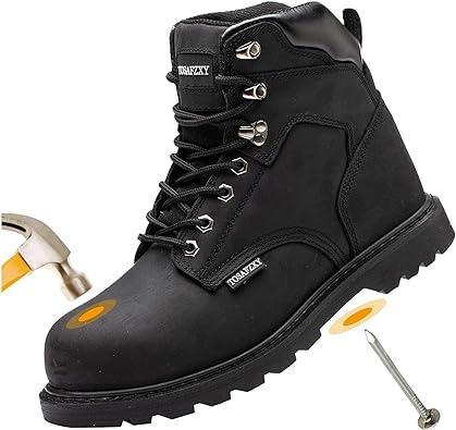 Photo 1 of 8.5 TOSAFZXY Work Safety Boots for Men Durable Crazy-Horse Leather Indestructible Steel Toe Waterproof and Non-Slip Better Warmth Men Work Shoes