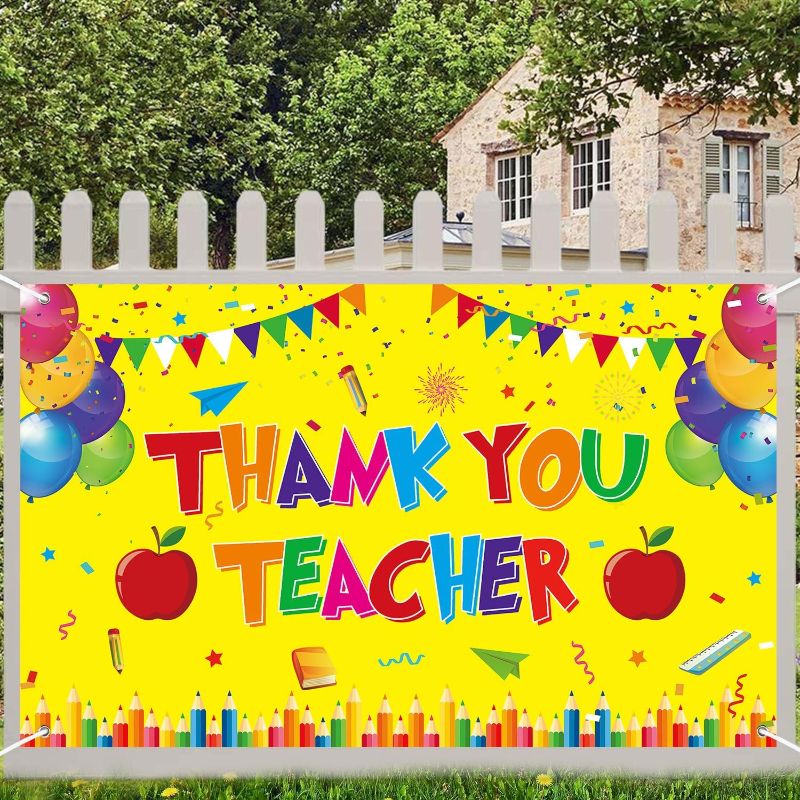 Photo 1 of Teachers Appreciation Week Decorations Thank You Banner Backdrop, Thank You Teacher Staffs Appreciation Week 2024 Party Background for School Classroom Office Yellow