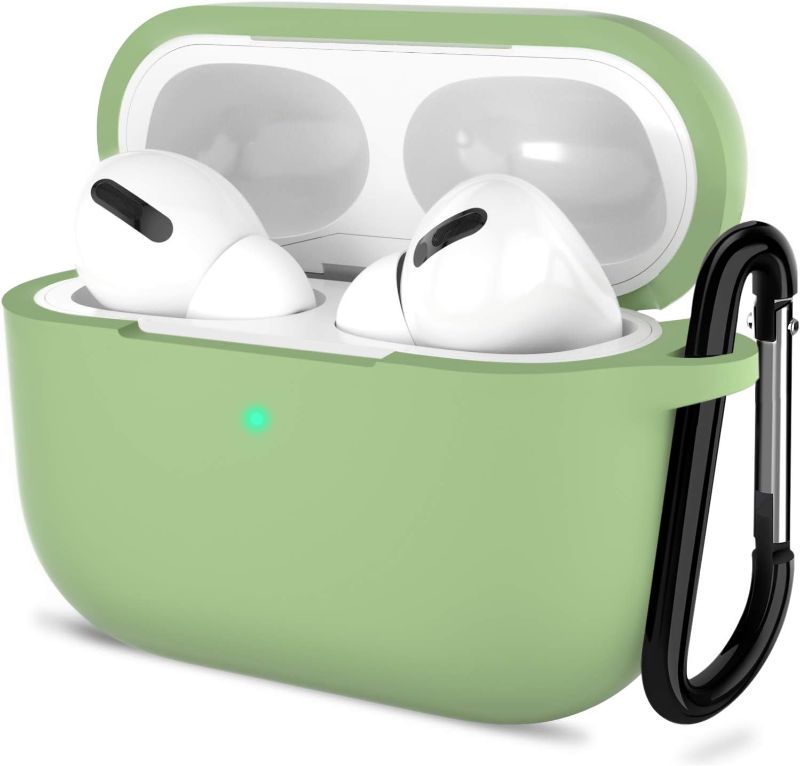Photo 1 of ATUAT AirPods Pro 1st/2nd Generation Case Cover, Protective Silicone Skin Accessories with Keychain for Women Men for Apple AirPods Pro 2019/2022 Charging Case,Front LED Visible-Light Green Light Green