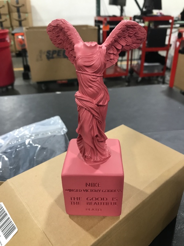 Photo 2 of ELFWILL Resin Winged Victory Goddess Statue - The Graceful Greek Art Sculpture of The Warrior Goddess(Red)