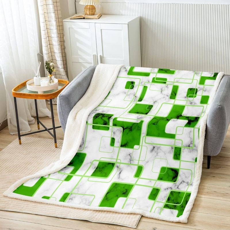 Photo 1 of Feelyou Marble Print Fleece Throw Blanket for Kids Boys Girls Geometric Flannel Plush Blanket Modern Art Sherpa Fuzzy Blanket Green 50"x60"
