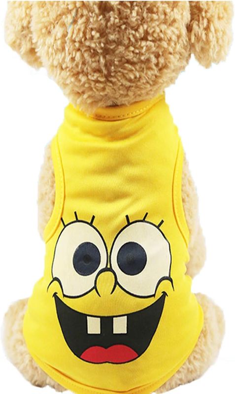 Photo 1 of ALejoN Dog Shirts Breathable Cartoon T Shirt Yellow Lightweight Tank Top Breathable Shirt Small Dog Clothes for Pets XXL