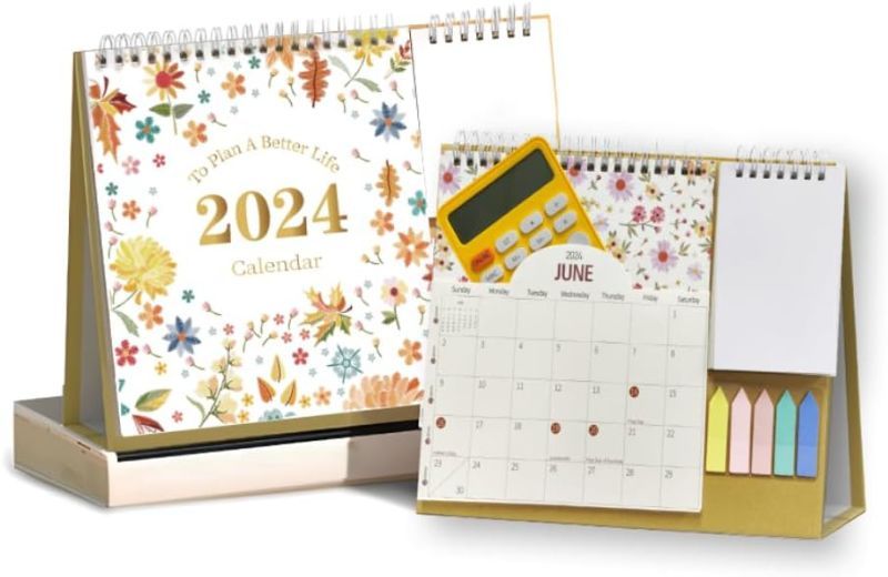 Photo 1 of Small Desk Calendar 2024, Monthly Desktop Calendar with Pocket Folder, Jan. 2024 - Dec. 2024, 8" x 10", Standing Flip Calendar with To Do List Page, Your Personal Daily Planner Calendar for Home