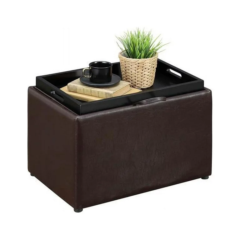 Photo 1 of brown leather ottoman with reversible lid