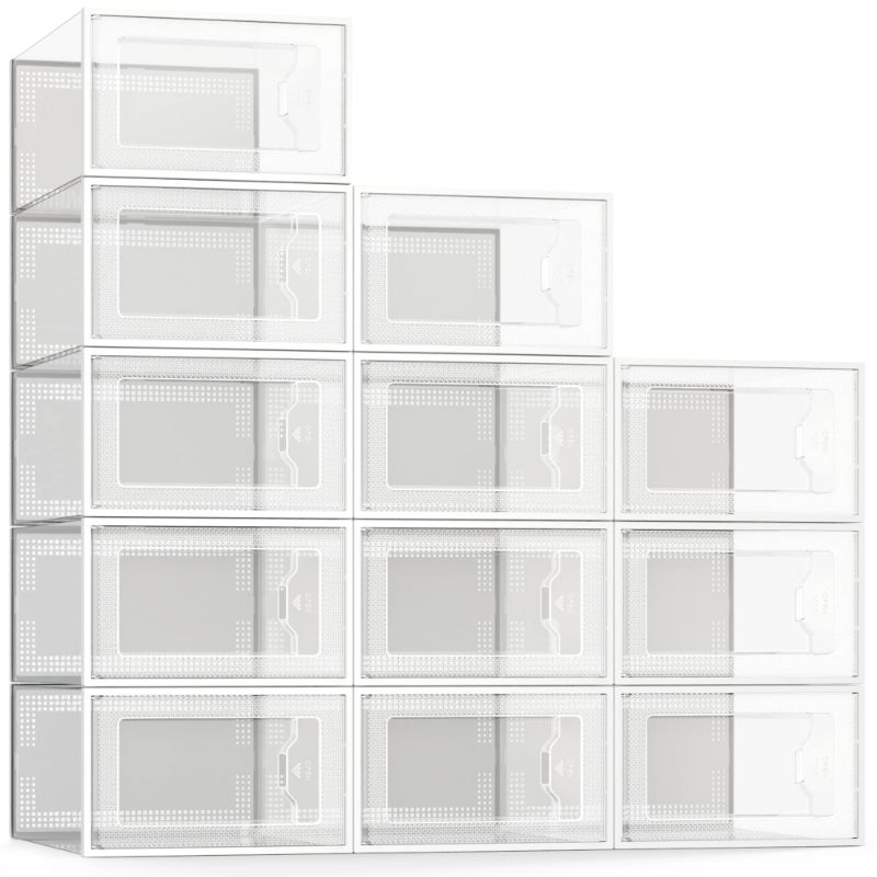 Photo 1 of SEE SPRING Large 12 Pack Shoe Storage Box, Clear Plastic Stackable Shoe Organizer 