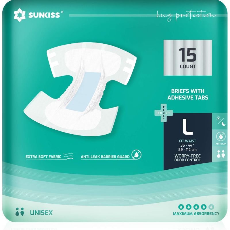 Photo 1 of SUNKISS TrustPlus Adult Diapers with Maximum Absorbency, Disposable Incontinence Briefs Large (15 Count)