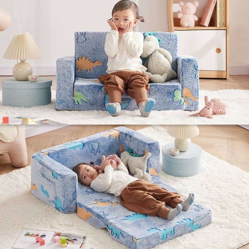 Photo 1 of Toddler Chair Couch, Comfy Fold Out Glow in The Dark Kids Sofa with Pocket Kids Furniture Convertible Sofa