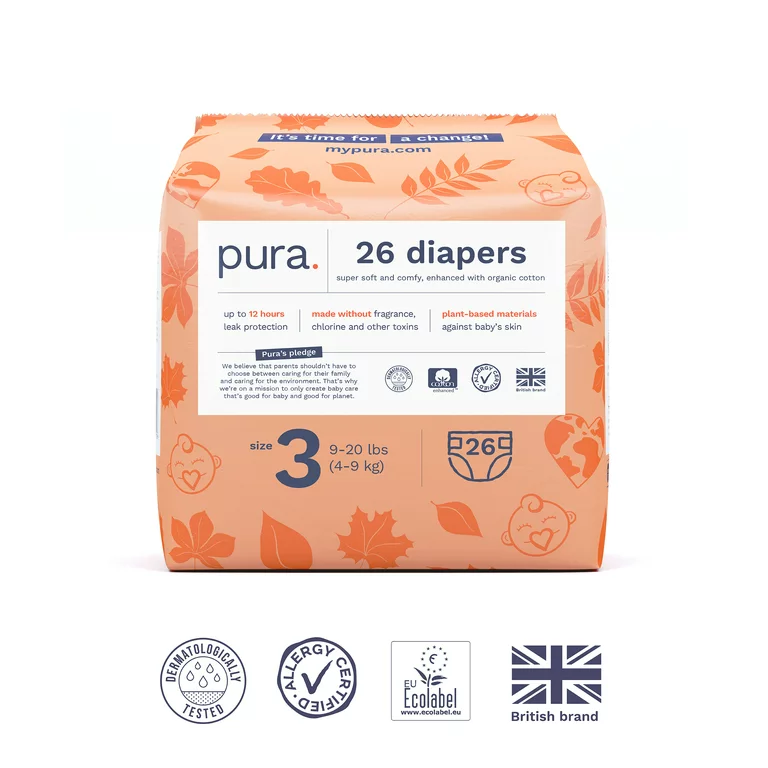 Photo 1 of Pura Sensitive Soft Sustainable Baby Diapers Size 3, 26 count