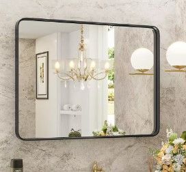 Photo 1 of Modern 40 in. W x 30 in. H Rectangle Black Framed Bathroom Vanity Mirror Wall Mirror