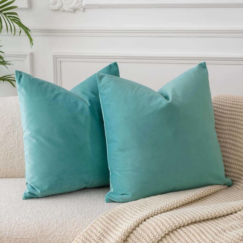 Photo 1 of JUSPURBET Teal Green Velvet Throw Pillow Covers 24x24 inch Set of 2 