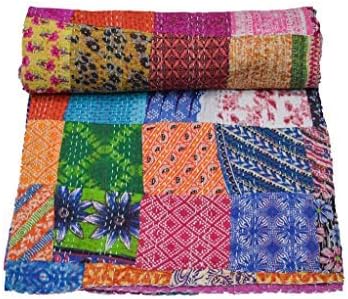 Photo 1 of YUVANCRAFTS Indian Kantha Quilt Pure Cotton Patch Work Traditional Print Queen Quilt