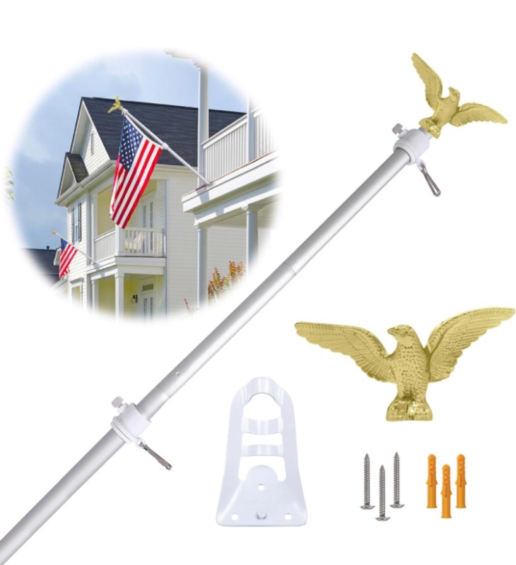 Photo 1 of NQ 6FT Flag Poles for Outside House with Eagle Topper, Tangle Free Flag Pole Kit