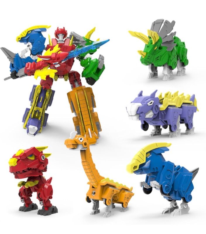 Photo 1 of 5-in-1 Robot Dinosaur Toys Set: Large Transforming Robot Take Apart Kit with 5 Dinosaur Action Figures