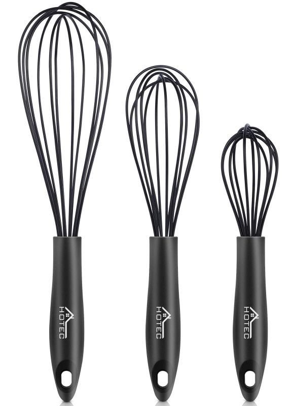 Photo 1 of HOTEC 3 Pieces Silcone Whisks Set, Wire Balloon Whisks Egg Beater, Non-slip Handle Whisk for Non-stick Cookware 