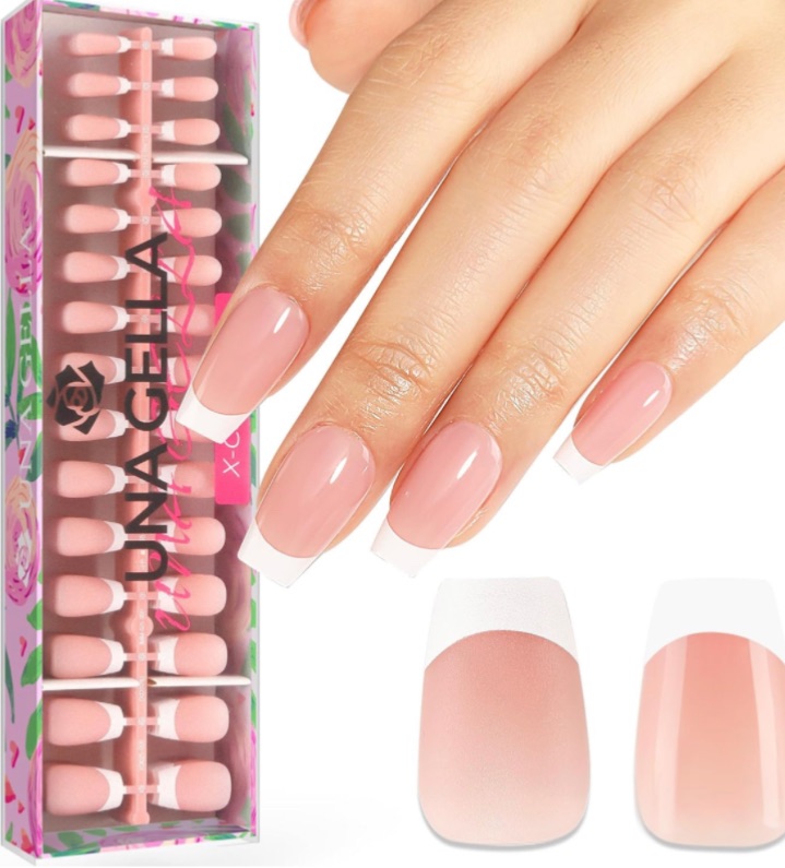 Photo 1 of (4 pack) UNA GELLA French Gel x Nails - 150Pcs Soft Gel Short Coffin French Nail Tips