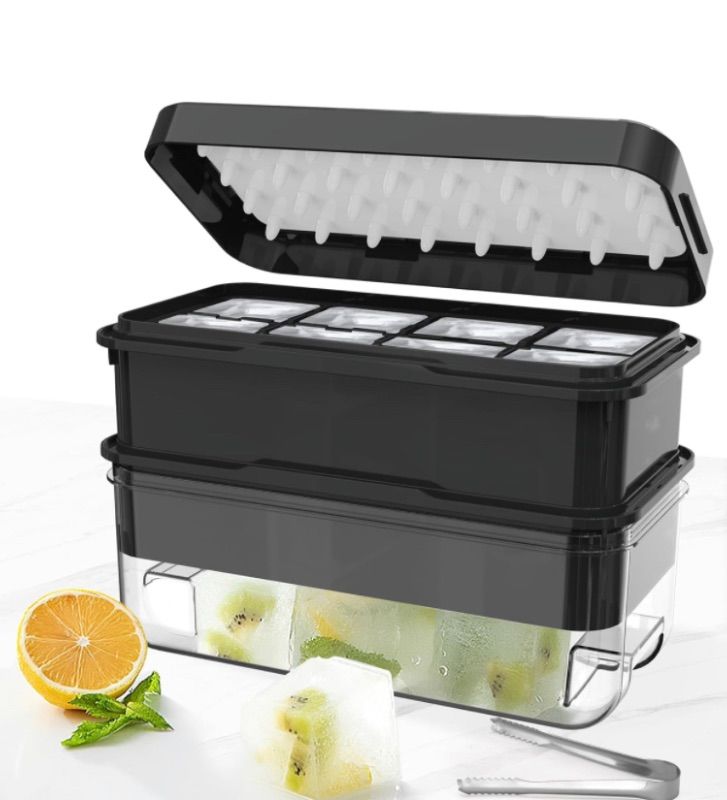 Photo 1 of Ice Cube Tray with Lid and Bin, 16 pcs Big Ice Cubes Molds for Freezer, With 2 trays, Ice Freezer Container