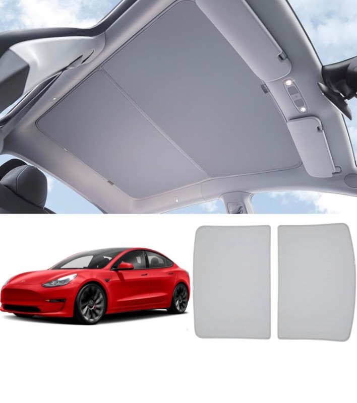 Photo 1 of Tesla Model Y Roof Sunshade -Upgrade Ice Crystal Coatings Top Window Sun Shade roof for Tesla Model Y 2020 - 2024 Accessories,Effectively Heat Insulation Sun Blocking, Set of 2