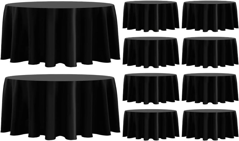 Photo 1 of 10 Pack Black Round Tablecloth 120 Inch Tablecloths Stain Resistant Decorative Washable Polyester Table Cloth for Dining Table Banquets Buffet Parties and Wedding, Fits Square or Round Table

