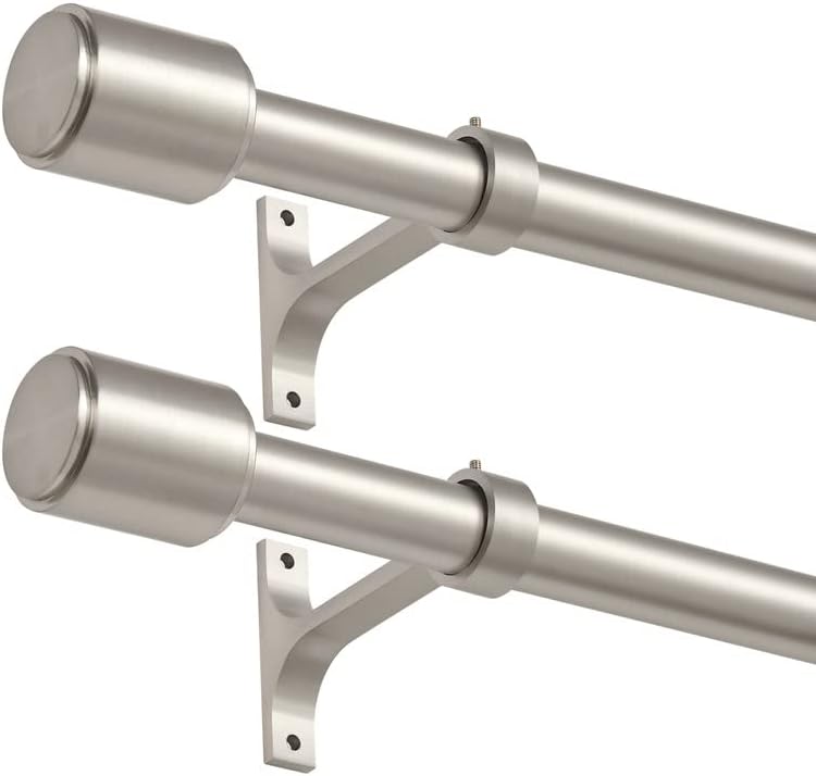 Photo 1 of Brushed Nickel Curtain Rods for Window 36 to 72 Inch, 2 Pack Curtain Rods Drapery Rods, Adjustable 1-Inch Thicken Window Treatment Curtain Rods, Telescoping Decorative Curtain Rods with Cap Finials Brushed Nickel 2 Pack 36-72"