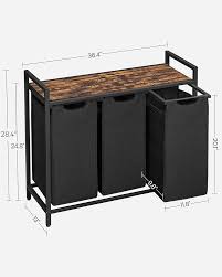 Photo 1 of VASAGLE Laundry Hamper, Laundry Basket, Laundry Sorter with 3 Pull-Out and Removable Bags, Shelf, Metal Frame, 3 x 10 Gallons (38L), 36.4 x 13 x 28.4 Inches, Rustic Brown and Black UBLH301B01
