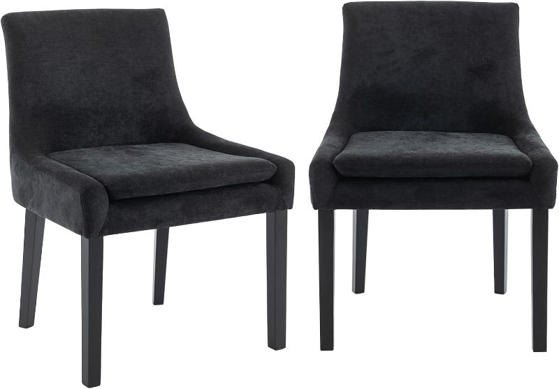 Photo 1 of COLAMY Modern Dining Chairs Set of 2, Upholstered Fabric Accent Side Leisure Chairs with Mid Back and Wood Legs for Living Room/Dining Room/Bedroom/Guest Room-Black
