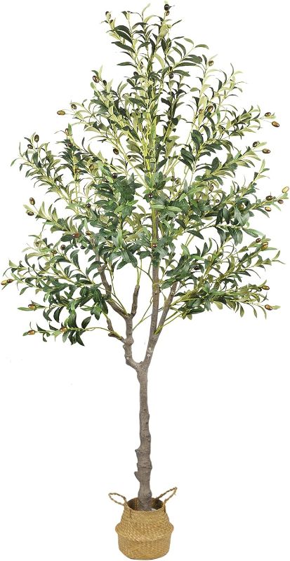 Photo 1 of GTIDEA 7FT Artificial Olive Tree (83") Tall Fake Potted Olive Tree Faux Plants Indoor, Large Faux Olive Branches and Fruits Artificial Plants Silk Trees for Modern Home Office Living Room Floor Decor 7FT (83'')
