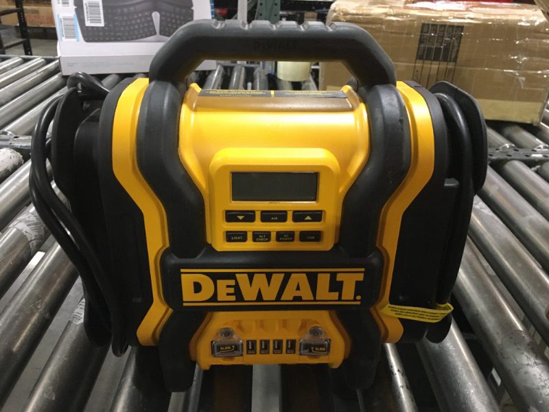 Photo 2 of DEWALT DXAEPS14 1600 Peak Battery Amp 12V Automotive Jump Starter/Power Station with 500 Watt AC Power Inverter, 120 PSI Digital Compressor, and USB Power , Yellow