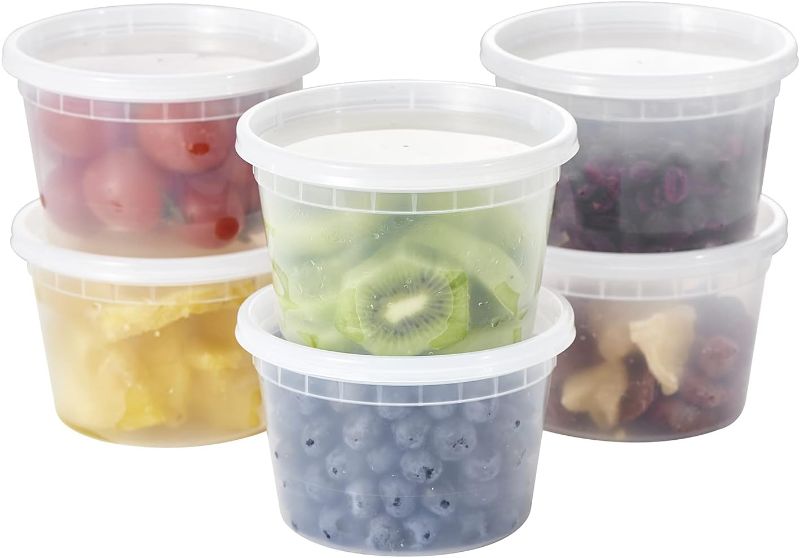Photo 1 of [48Set - 16oz.] Plastic Deli Food Storage Containers With Plastic Lids, Disposable togo containers for soup, Meal Prep, Slime | BPA Free | Stackable | Leakproof | Microwave | Dishwasher | Freezer Safe
