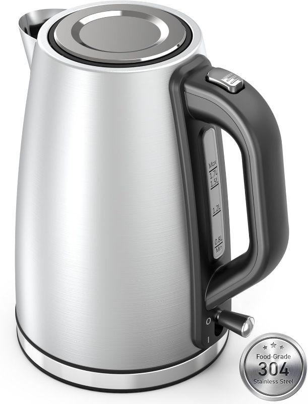 Photo 1 of Electric Kettle, Paris Rhone 1.7L Electric Kettles for Boiling Water, Stainless Steel Hot Water Boiler Heater, BPA-Free, Auto Shutoff, Boil-Dry Protection, LED Indicator, Coffee and Tea, Silver
