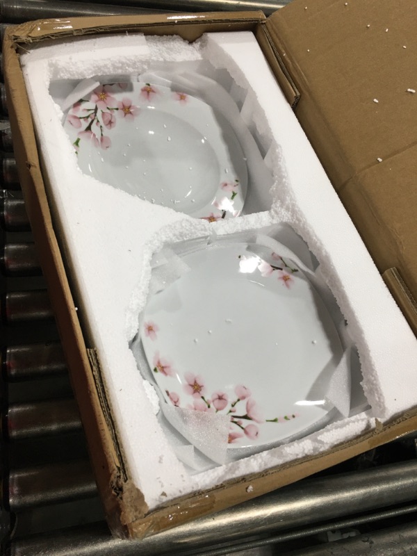 Photo 2 of VEWEET, Series Annie, 24-Piece Ivory White Ceramic Porcelain Dinnerware Set with Pink Floral Pattern, including Dinner Plates, Dessert Plates, Soup Plates and Bowls, Service for 6 Annie 24 piece Set