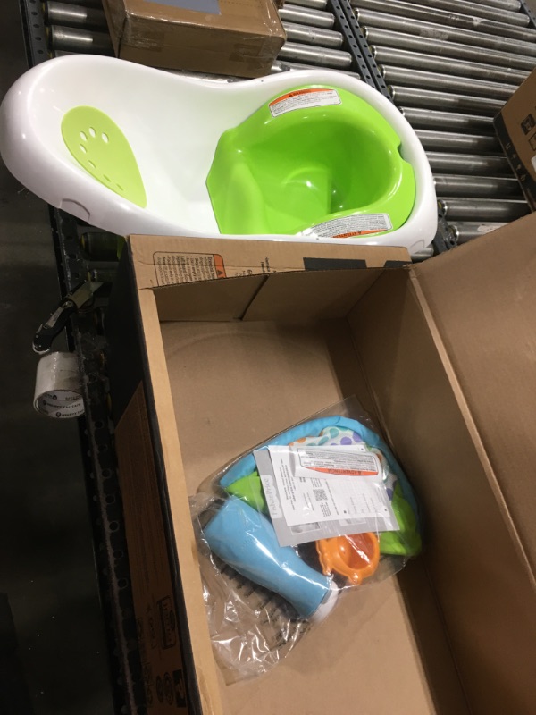 Photo 2 of Fisher-Price Baby Bath Tub, 4-in-1 Newborn to Toddler Tub with Infant Seat Bath Toys and Sling ‘n Seat Tub, Green Green - Frustration Free Package