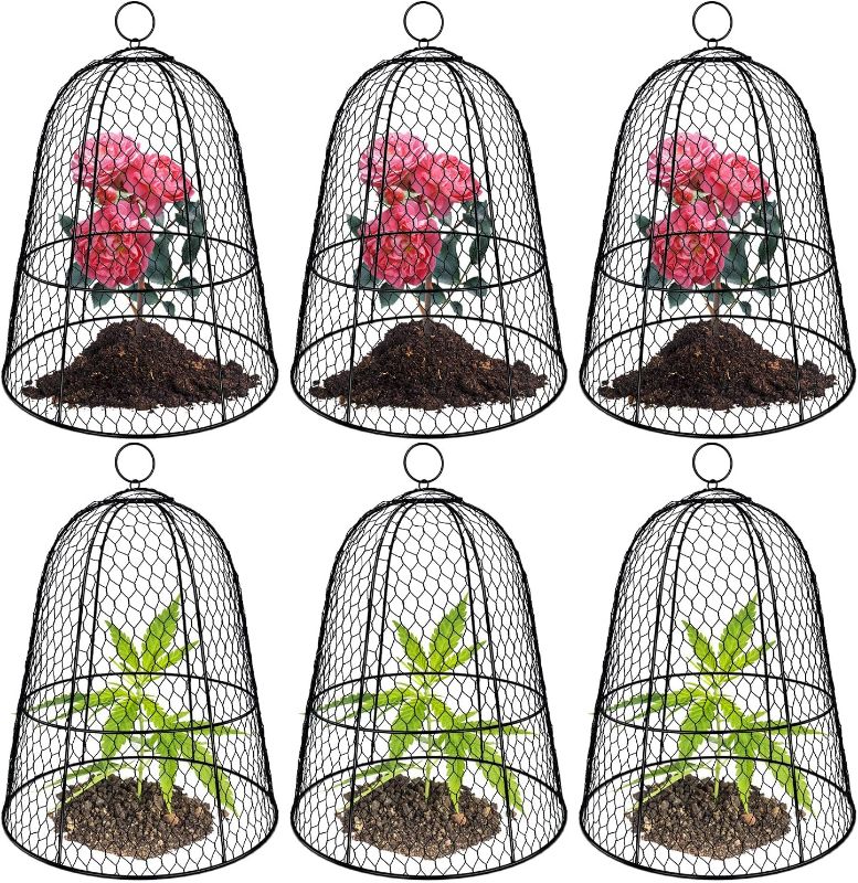 Photo 1 of 6 Pack Garden Chicken Wire Cloche,19" x 14" Large Plant Protector Cover for Keeping Squirrels,Rabbits,Bunny Chickens Bird Small Animals Out Garden Decoration Wire Plants Dome Metal Cloches-Black
