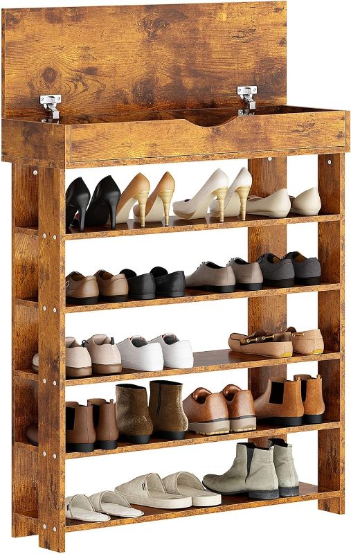 Photo 1 of soges 5-Tier Wooden Shoe Rack with Storage Cabinet, 29.5 inches Vertical Free Standing Shoe Shelf, Shoe Organizer Storage Cabinet for Entryway, Living Room, Hallway, Doorway, Rustic Brown
