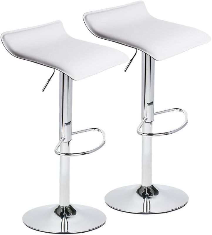 Photo 1 of Set of 2 Barstool, Adjustable Swivel Bar Stools with PU Leather and Chrome Base, Gaslift Pub Counter Chairs,White
