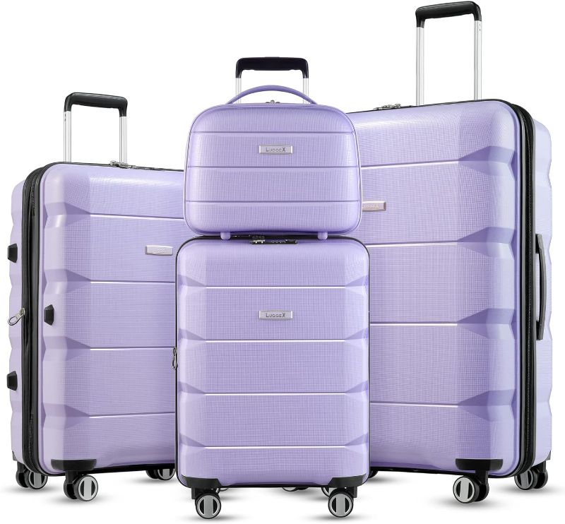Photo 1 of LUGGEX Purple Luggage Sets 4 Piece - PP Carry on Luggage Set with Spinner Wheels - Expandable Suitcase Set of 4
