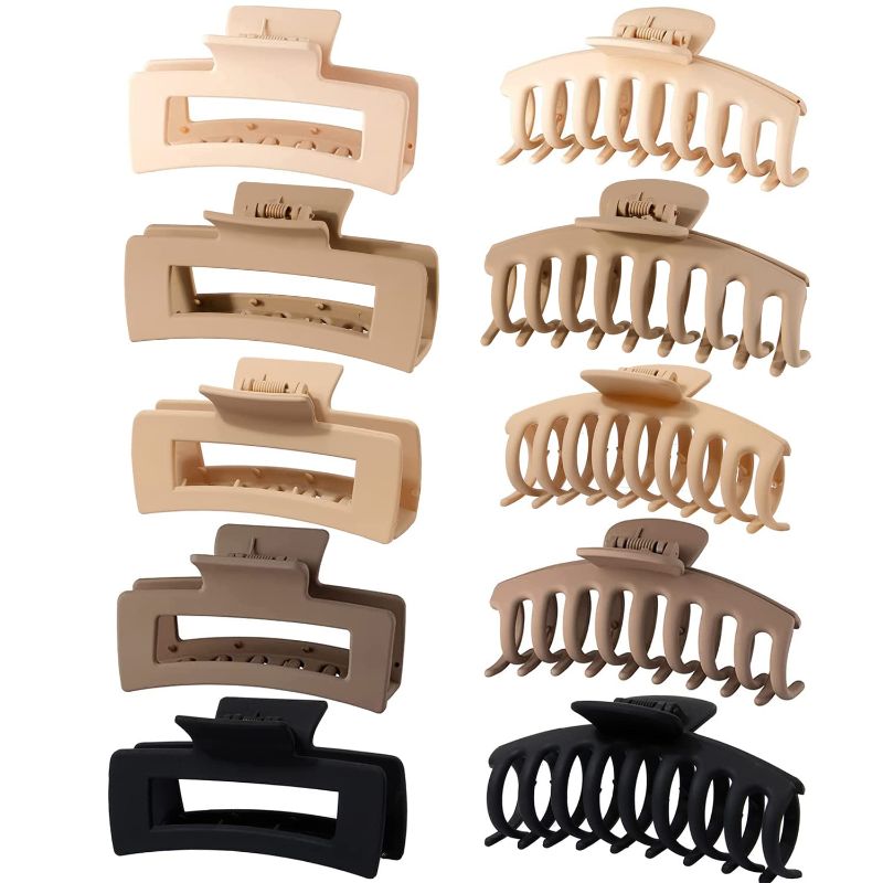 Photo 1 of 10 PCS 4.4" Large Hair Clips FDBJulyy Hair Clips for Girls,2 Styles 5 Colors 10 Pack Strong Hold Matte Claw Hair Clips for Women Thick Hair & Thin Hair, 90's Vintage Claw Clips