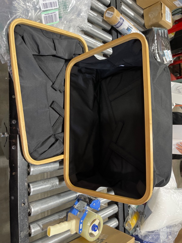 Photo 1 of efluky Storage Baskets for Organizing, Fabric Storage Baskets with Bamboo Handles, Collapsible Storage Baskets for Shelves and Closet, Large, Black Set of 2 Black 16.2'' x 13'' x 9.1''