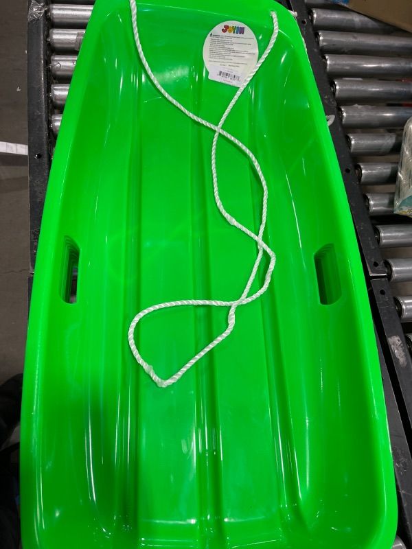 Photo 1 of Joyin 35" Snow Sled, Heavy Duty Durable Plastic Downhill Toboggan Slippery Racer for Outdoor Sledding for Kids and Adults’ Family Holiday Winter Activity green