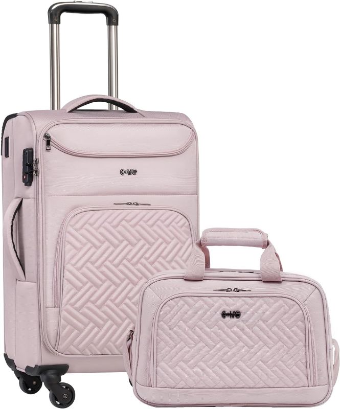 Photo 1 of Coolife Luggage Carry On Luggage Suitcase Softside Wheeled Luggage Lightweight Rolling Travel Bag (Pink, Carry-On 20-Inch)
